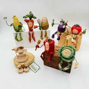 8 Vintage Anthropomorphic Shelf Sitter Figurines Dangle Legs Vegetables Chef Set